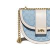 Coach Alie 21 Monogram Color Block Chain Chambray Canvas Print Leather And Fabric Saddle Bag Crossbody Small Women saddle bag C4694-B4SUX