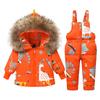 Toddler Baby Winter Down Snowsuit Set – Cartoon Dinosaur Fur Hooded Coat and Snow Pants for Boys Girls