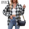 Women's Fashion Casual Autumn Winter Plaid Print Long Sleeve POLO Neck Blouses & Shirts