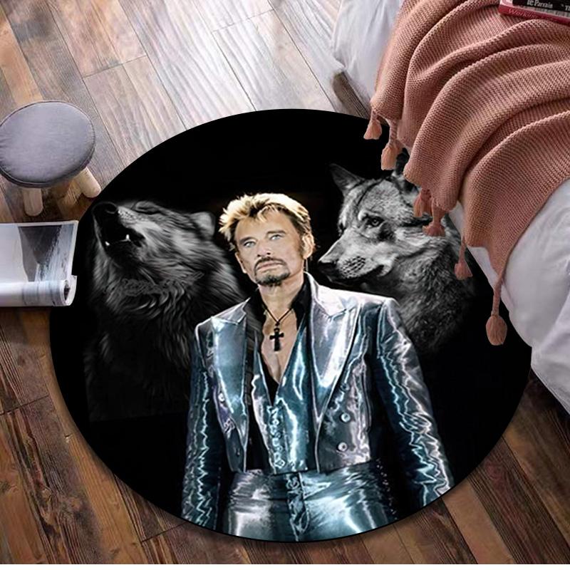 1Pc Johnny Hallyday Circular Print Rug - home decoration Carpet For Living Room Bedroom Flooring Computer Chair Area Rug
