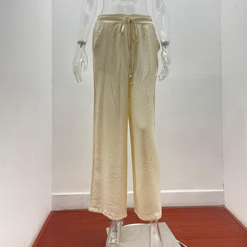 GMXIA Летние женские повседневные брюки с высокой талией, однотонные, с эластичным поясом, свободные широкие брюки