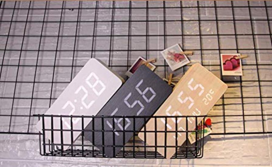 Настольные часы с цифровым календарем, дисплеем температуры, функцией будильника, настольные часы для интерьера, простые, с текстурой дерева, многофункциональные, с питанием от USB, с настоящим деревом 1