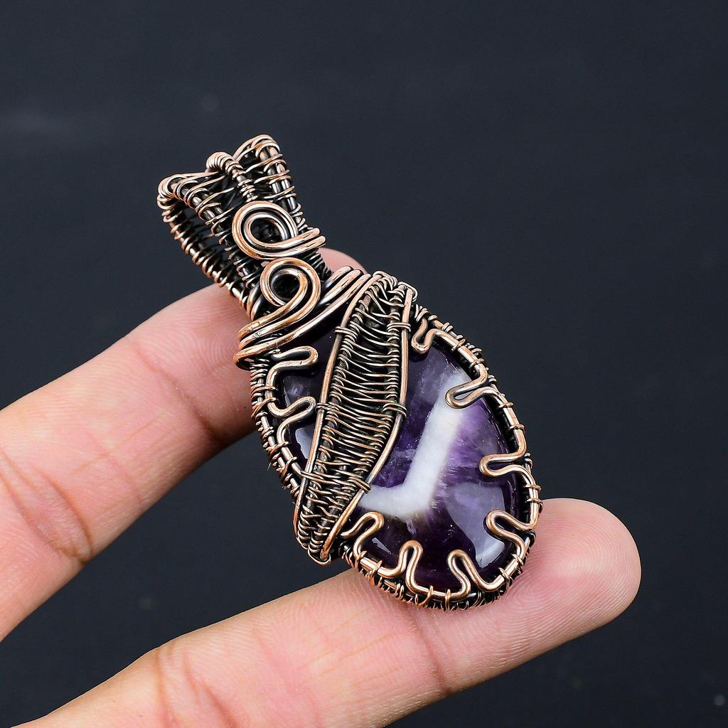 Sage Amethyst Gemstone Pure Copper Wire Wrapped Handmade Pendant Jewelry For Her