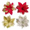 Christmas Glitter Artificial Flowers Floral Silk Fake Flower with Clips for Xmas Tree Hanging Ornaments New Year Gift Home Decor