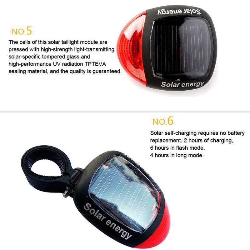 Задний фонарь для велосипеда, 1 шт., безопасный для езды на велосипеде, солнечный задний фонарь, светодиодные аксессуары для велосипеда, предупредительный фонарь, задний фонарь, перезаряжаемый на солнечной батарее YSX