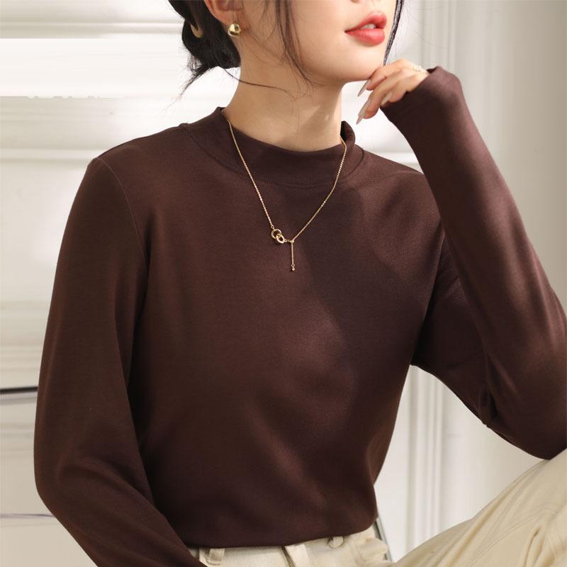 Half High Collar Long Sleeve T-Shirts Women Top Autumn Winter Solid Loose Modal T-shirt Top