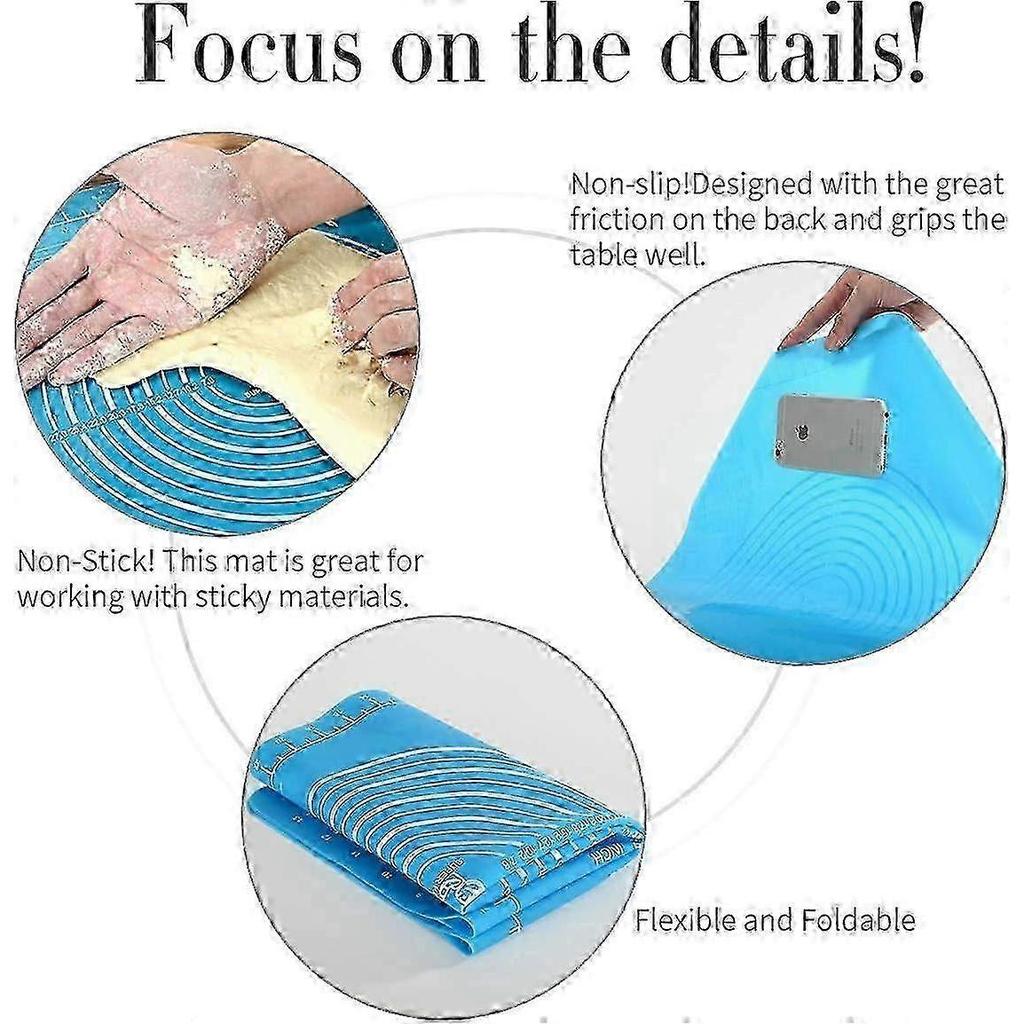 Extra Large and Thick Non-Stick Silicone Baking Pastry Mat with Dough Scraper, Non-Slip Fondant Rolling Mat(71x51cm, Blue)