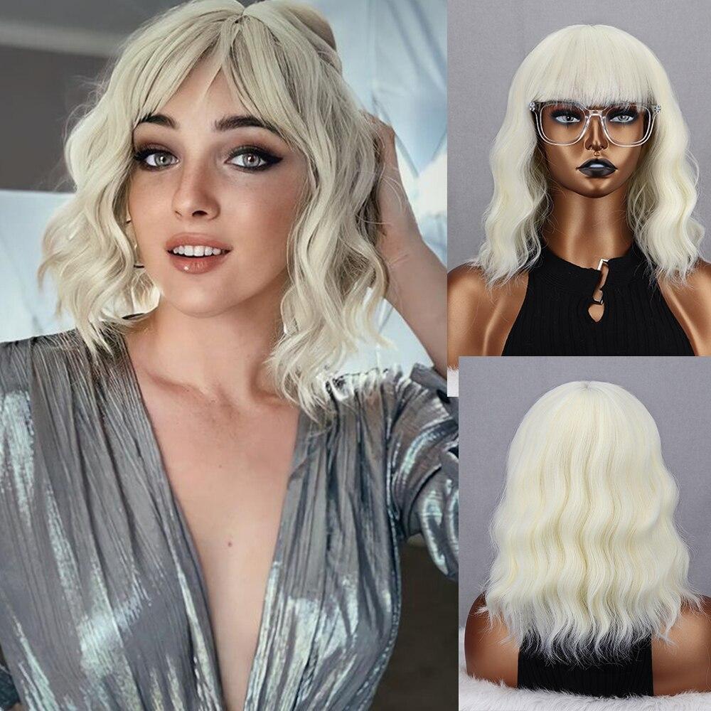 Синтетический Омбре белый серебристый натуральный волнистый короткий парик боб с челкой для косплея на каждый день натуральный парик с волнами