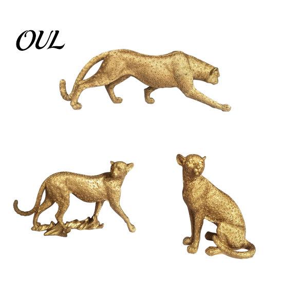 Three-dimensional Leopard Figure Golden Figurine Model, Vivid Statue, Squatting Running Posture, Resin Elegant Animal Decor Piece Ornament for