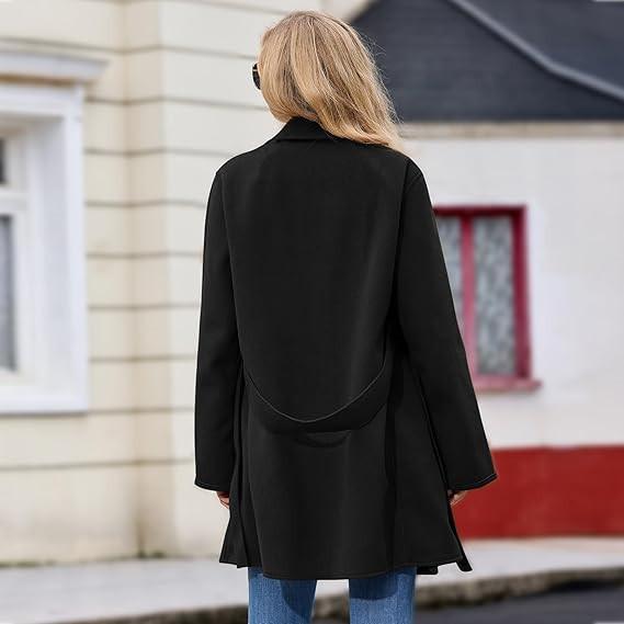 Women's Autumn and Winter Solid Color Long Sleeve Suit Collar Belt Woolen Suit Jacket