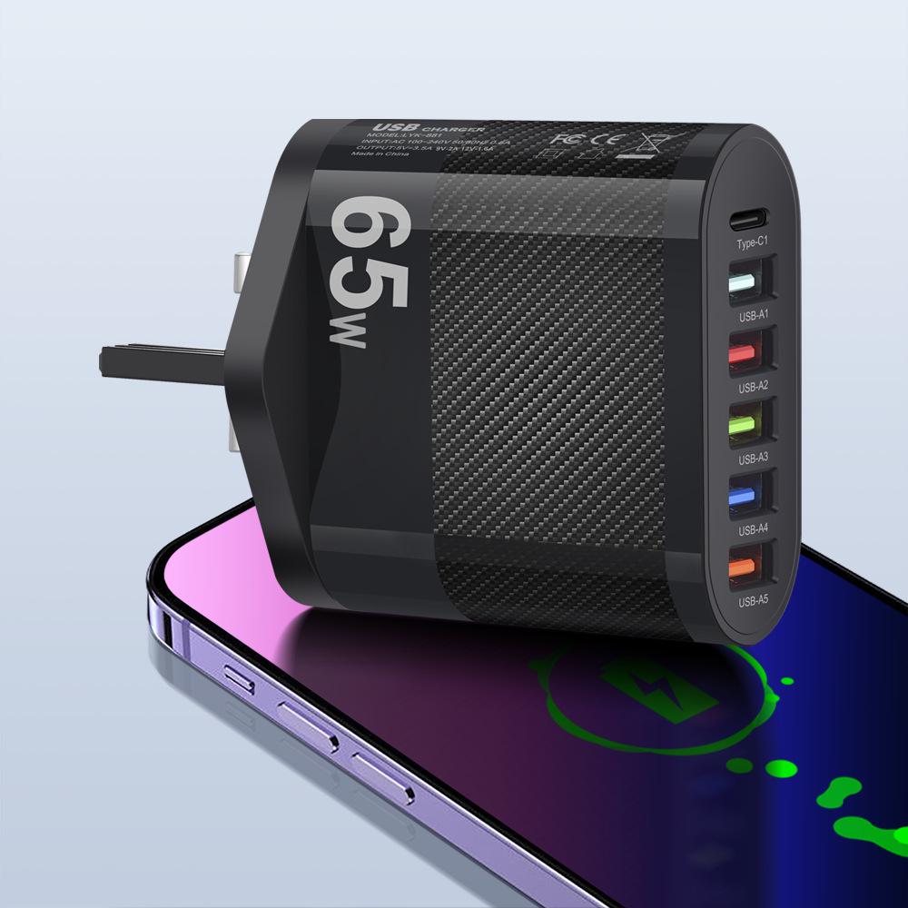 5-портовое USB Type-C зарядное устройство со сменными вилками EU/US/UK/KR для путешествий