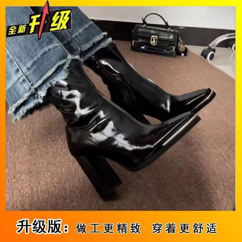 Толстоподошвенные интернет-знаменитости с теми же французскими ботинками Martin тонкие ботинки 2025 новые толстый каблук высокий каблук квадратный носок тонкие короткие ботинки женские