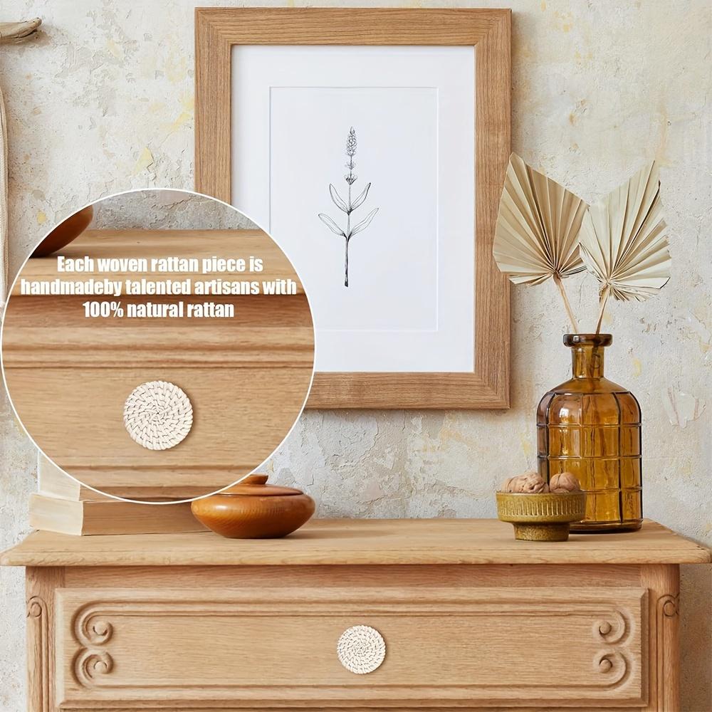 Bohemian Style Rattan Dresser Knobs, Round Wooden Drawer Knobs, Handmade Wicker Weave and Screws for Furniture, Cabinet, Dresser Knobs