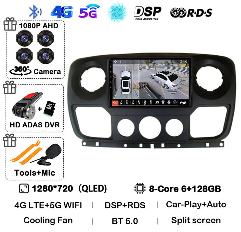 Android 14 Auto Carplay Car Radio For Renault Master Nissan NV400 Opel Movano 2010-2021 Multimedia Video Player GPS Wifi+4G QLED