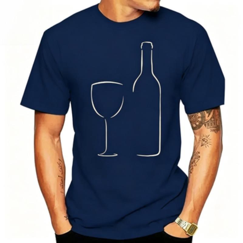 Unisex 100 Cotton Minimalist One Line Wine Bottle Glass Graphic T Shirt O Neck Short Sleeve Casual Party Drinking Male Tees