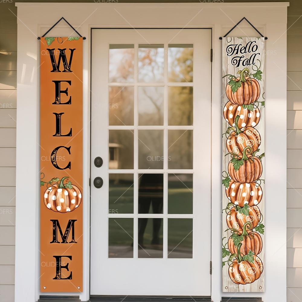 Fall Thanksgiving Porch Sign Rustic Harvest Pumpkins 1 Pair Polyester Indoor Outdoor Decor