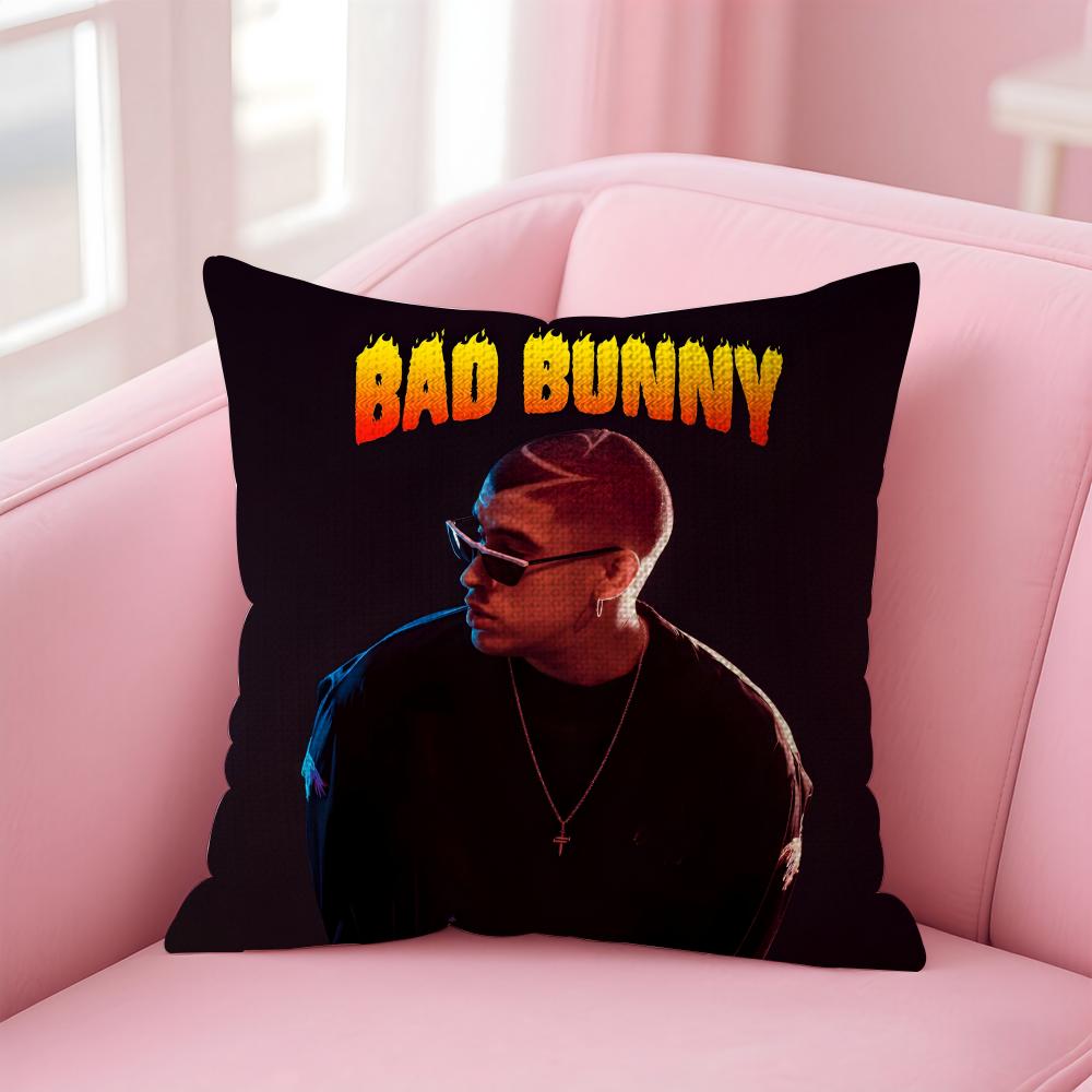BBad BunnyY Singer Cushion Cover Natural Linen Pillow Case DoubleSided Print Decorative Sofa Pillowcase Home Decor Gift