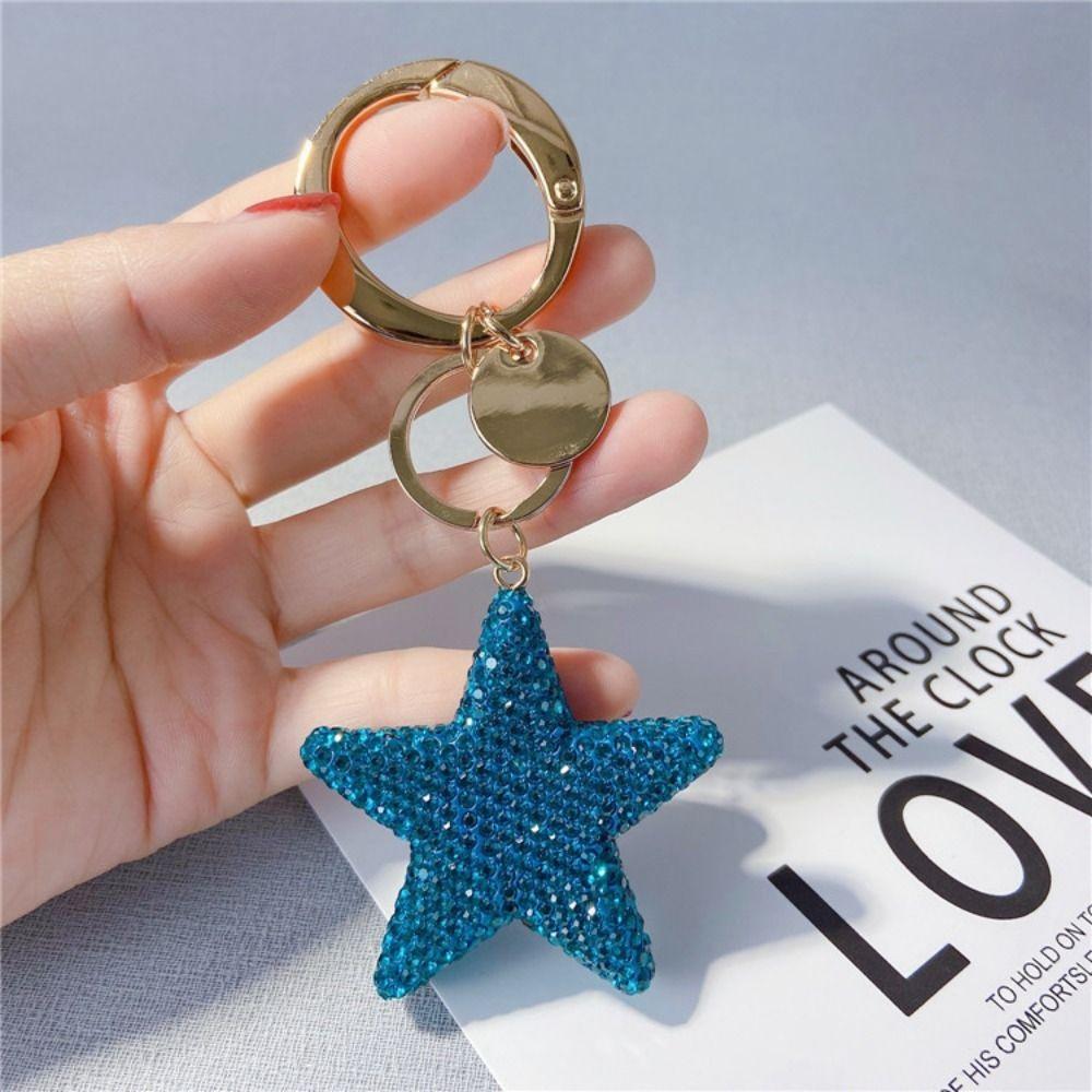 Artificial-Encrusted Couple Keychain Five-Pointed Star Bag Pendant Creative Car Keyring Kids