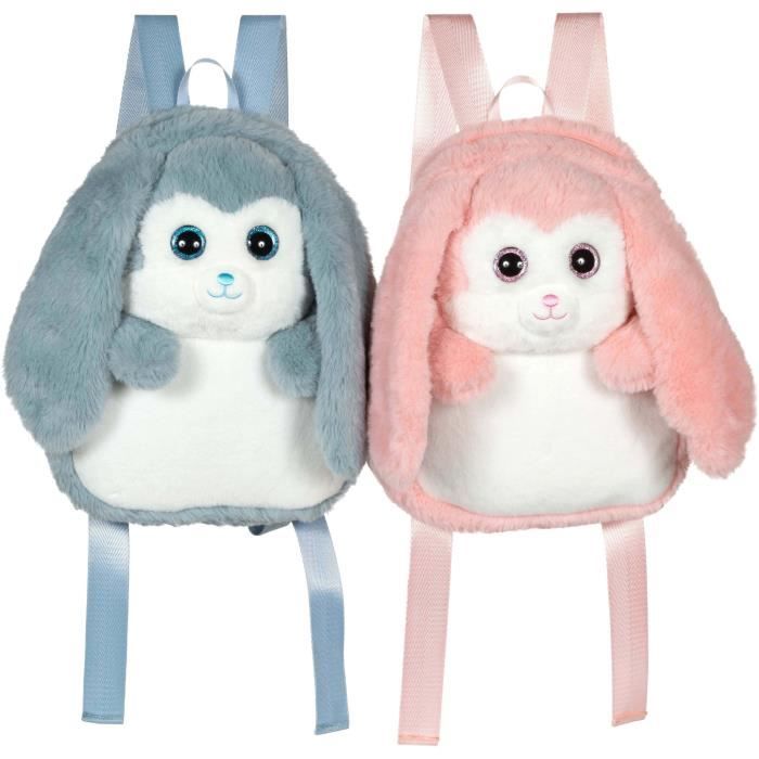 Fluffy Bag - GIPSY TOYS - Sac à dos en peluche - Lapin rose et blanc 30 cm
