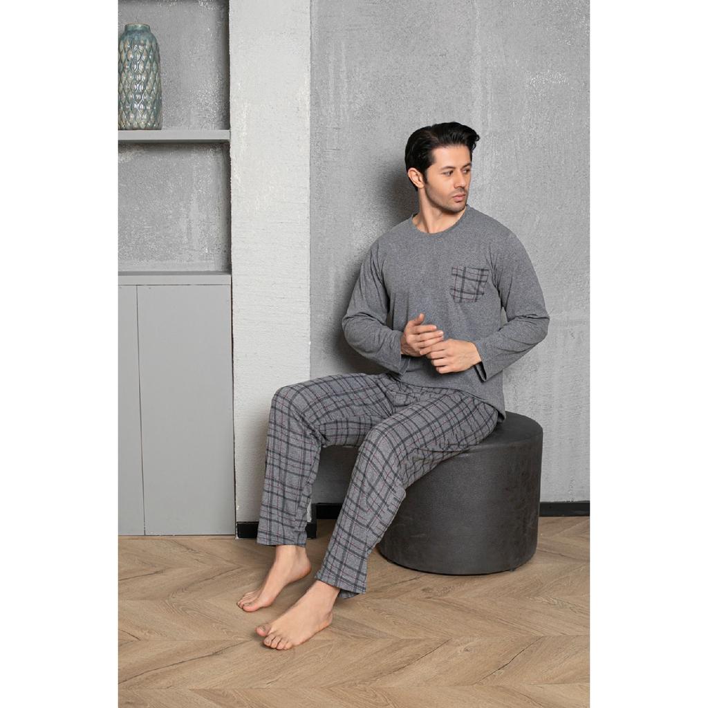 Мужской хлопковый пижамный комплект с длинными рукавами. Сезонный продукт.