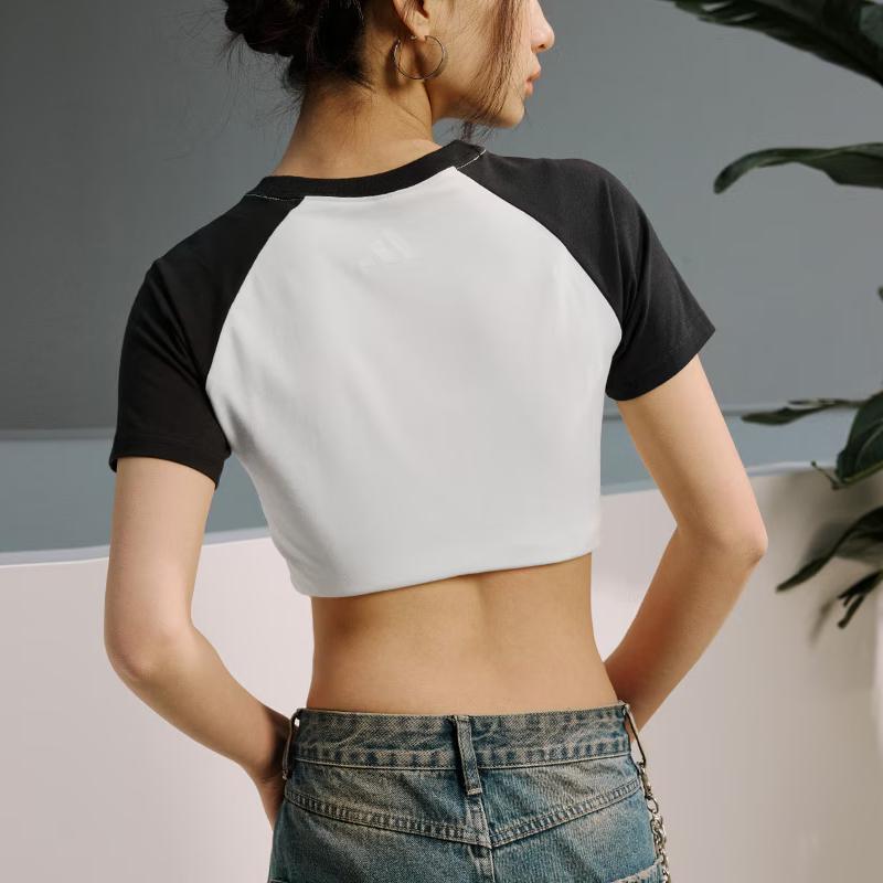 Adidas Графическая футболка реглан Женские топы Хан-Нефритово-Белый Черный KC0973