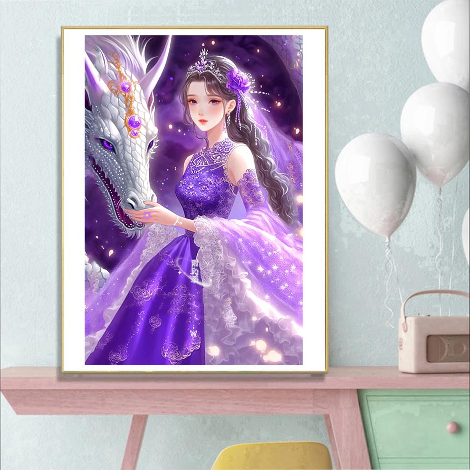 5DDIY Алмазная картина Мечтательный фиолетовый дракон Фея Мозаика Мультфильм Животное Вышивка Крестом Ремесла Украшения Дома Подарки