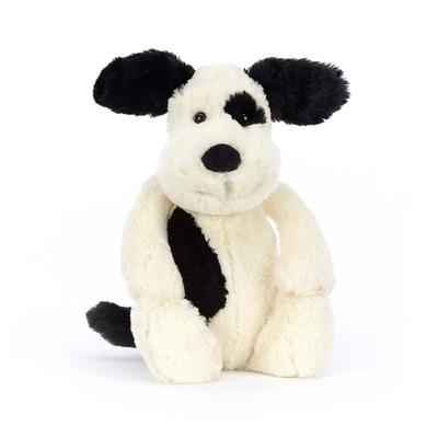 Мягкая игрушка Jellycat Башфул Щенок, Средний, Сидит, Высота 20 см, Черно-кремовый