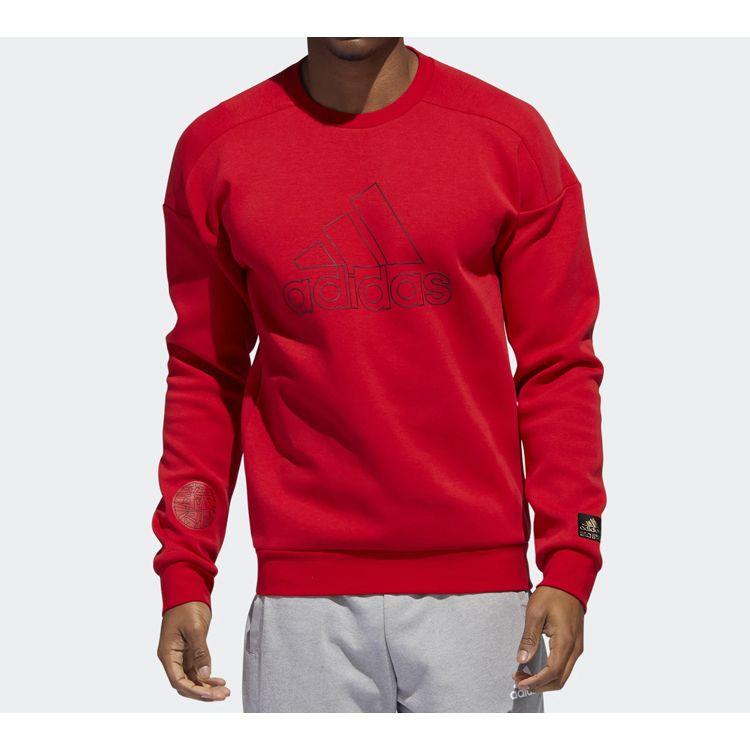 Adidas Logo Print Sports Pullover Hoodie Men Tops Light-Crimson FU6221