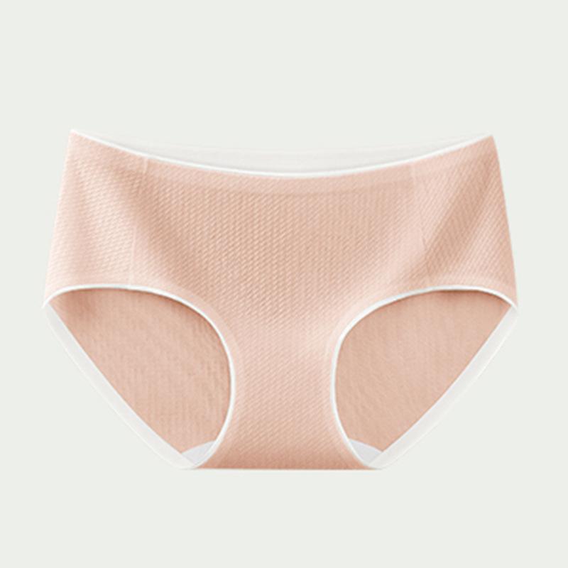 Women Mid Waist Seamless Breathable Solid Color Cotton Briefs Underwear