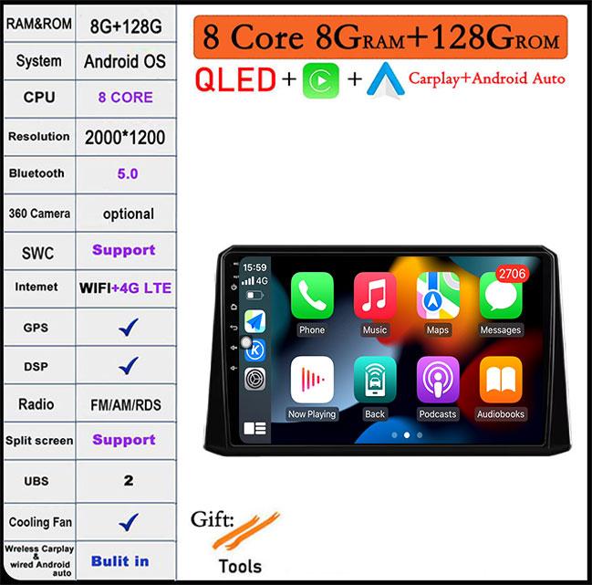 Для Toyota Corolla 2019-2020 Авто GPS Навигация Android 14 WiFi lPS/QLED Экран RDS Стерео Радио Автомобильный Мультимедийный Плеер 4GLTE