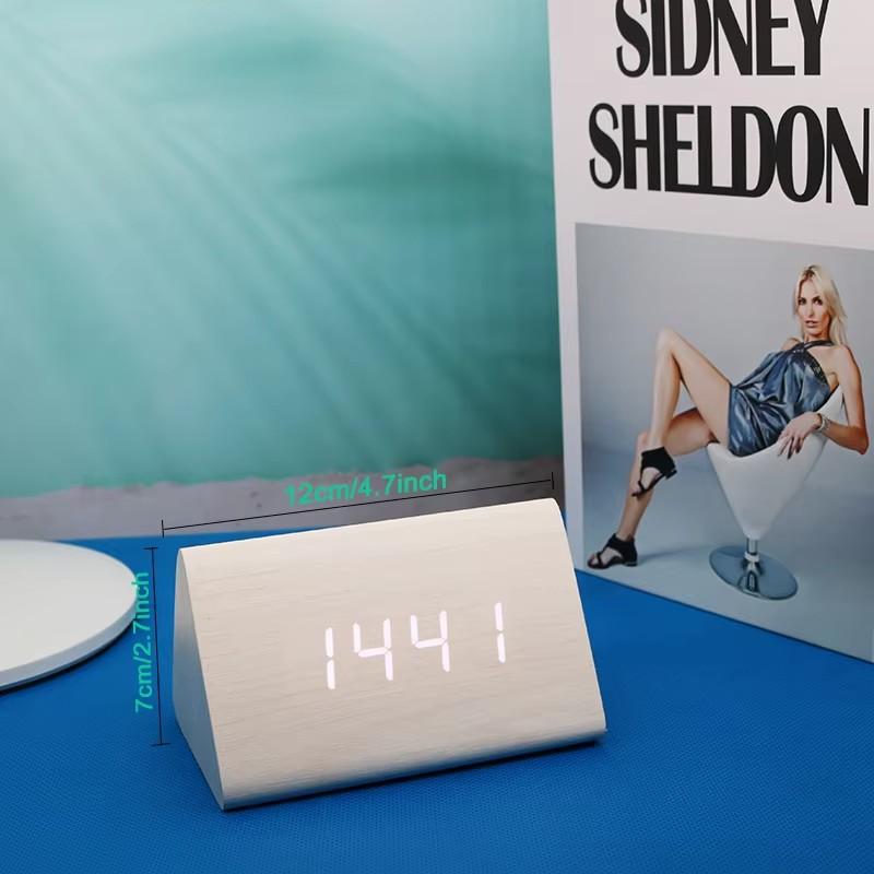 Wooden Digital Alarm Clock Time Date Temperature Display Desk Clocks for Bedroom Living Room Bedside Office