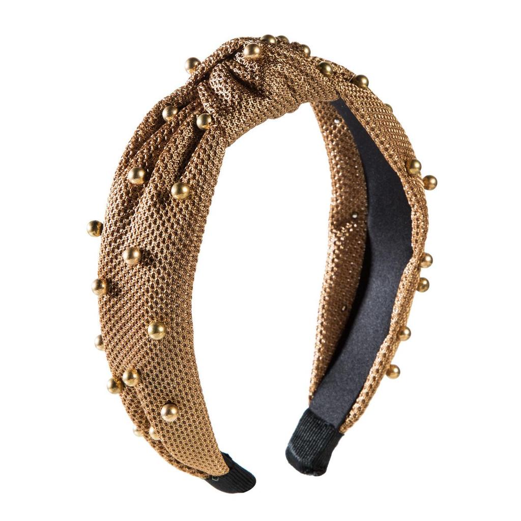 Women Hair Band Pearl Velvet Bow Wide Edge Headband Mesh Headwear