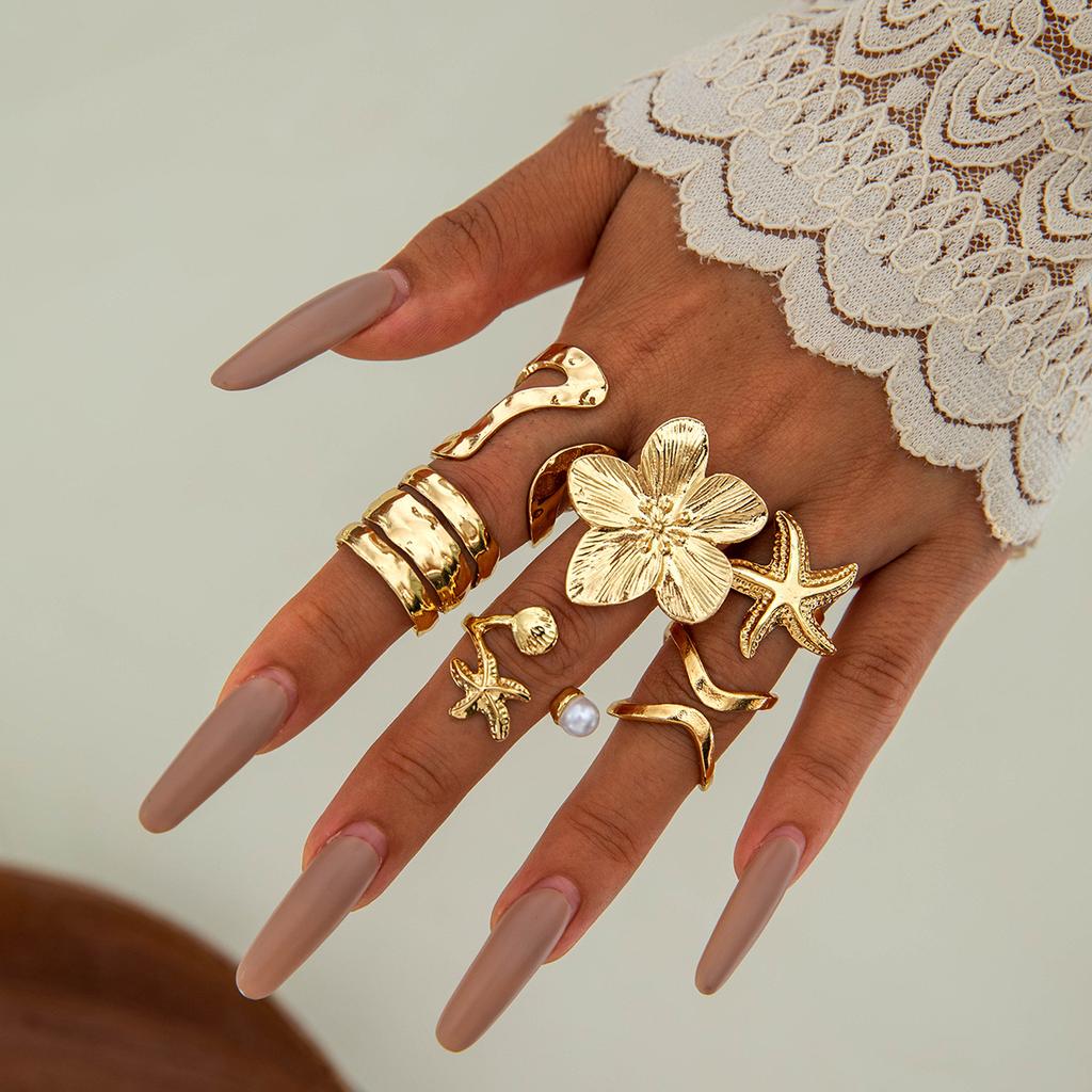 European and American Bohemian Personality Starfish Ring Set Geometric Hollow Sunflower Ring Ring Woman