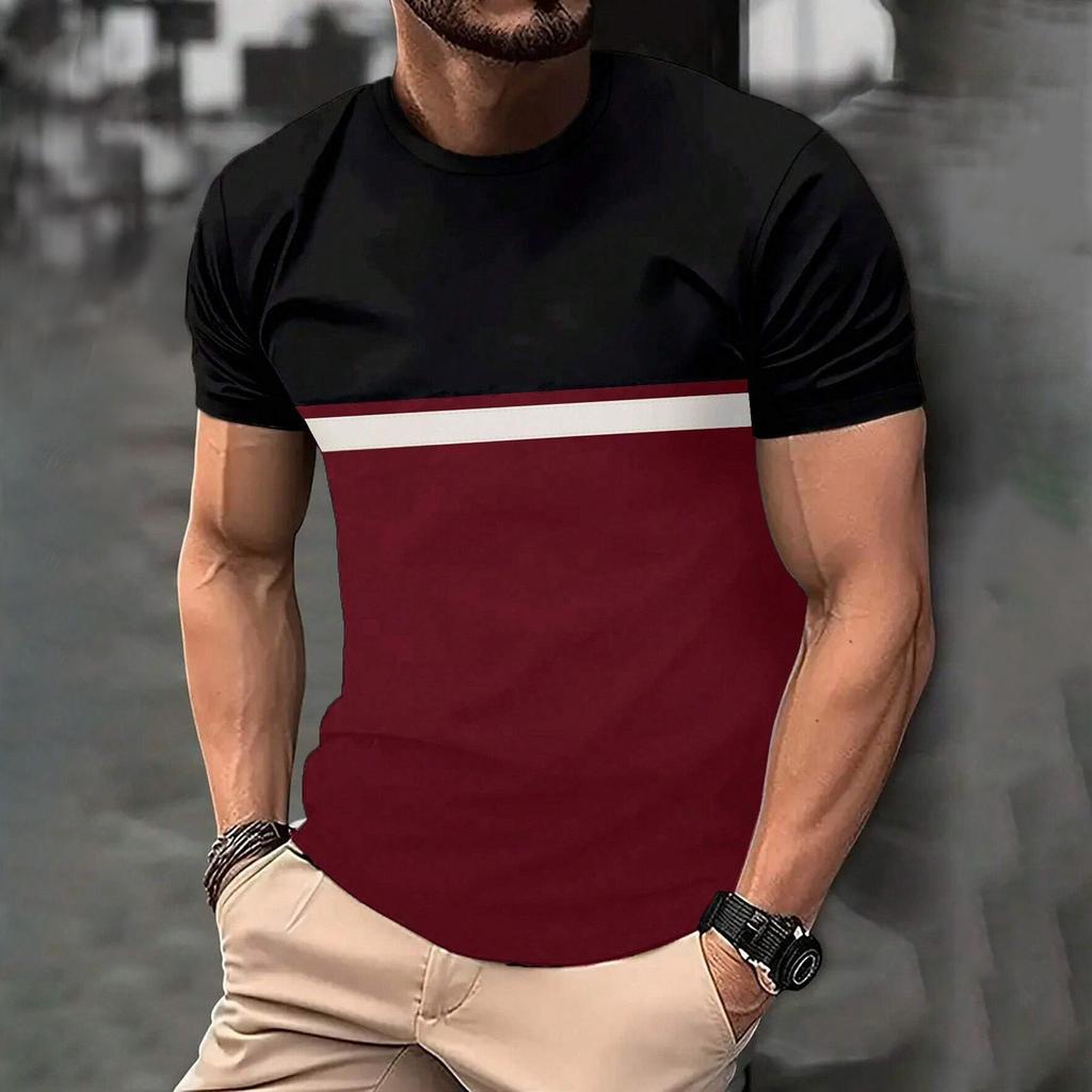 Летняя мужская популярная футболка с 3D-принтом, круглым вырезом и коротким рукавом