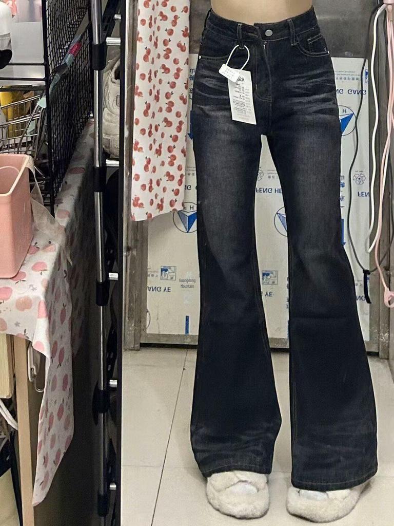 Женские узкие расклешенные джинсы с высокой талией, ретро-стиль черного и серого цвета — американский стиль для весны и осени