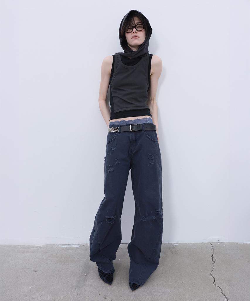 LCDC™ Distressed Curved Pants (Dark Navy)
