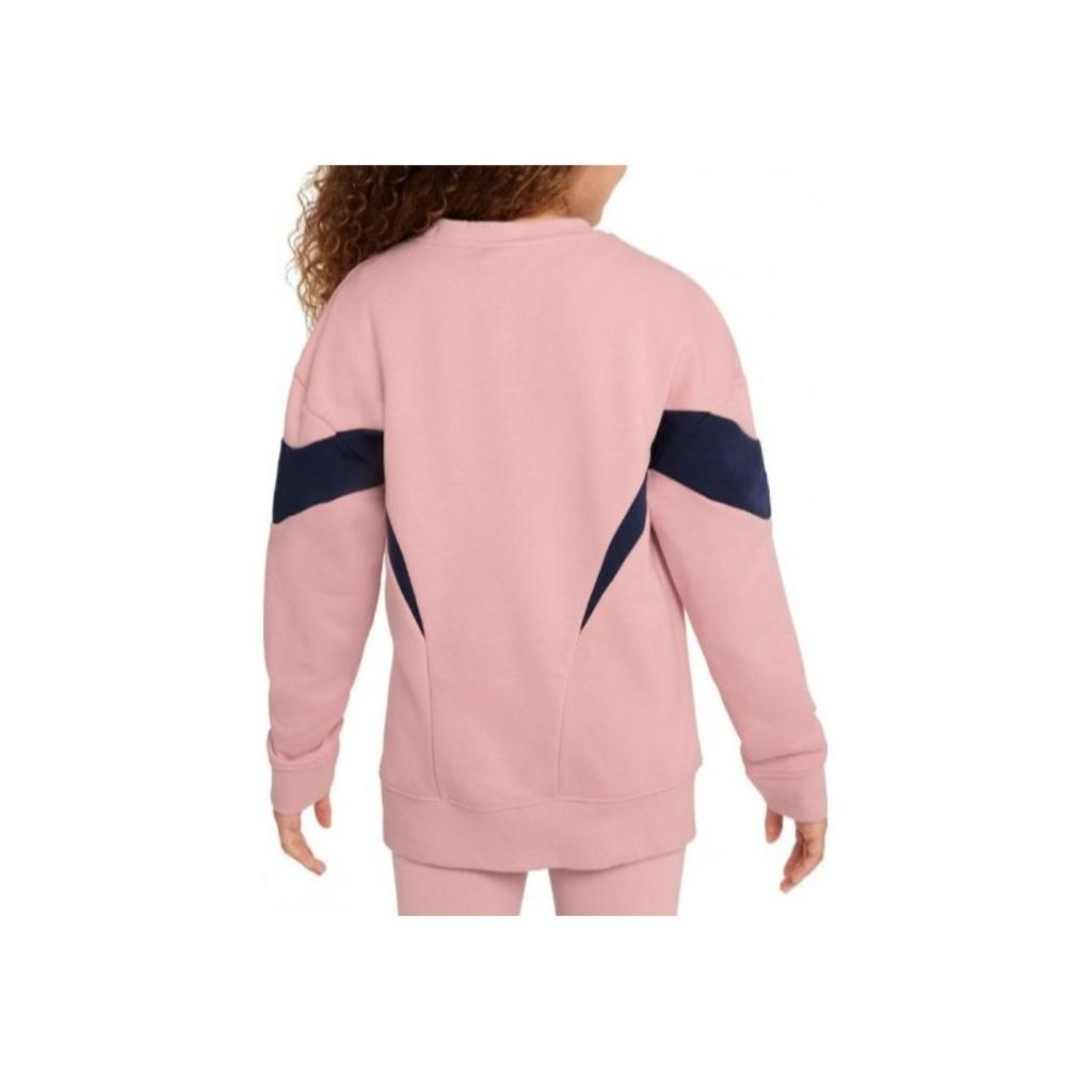 Nike Свитшот G Nsw Air Ft Bf Дизайн в стиле колор-блок Принт с логотипом бренда Пуловер с круглым вырезом Длинный рукав Детский топ Розовый DD7135-630