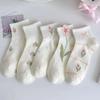 Lolita Socks for Women's Spring and Summer, Low-top Tulip White Short Socks, Sweet Student Cotton Socks