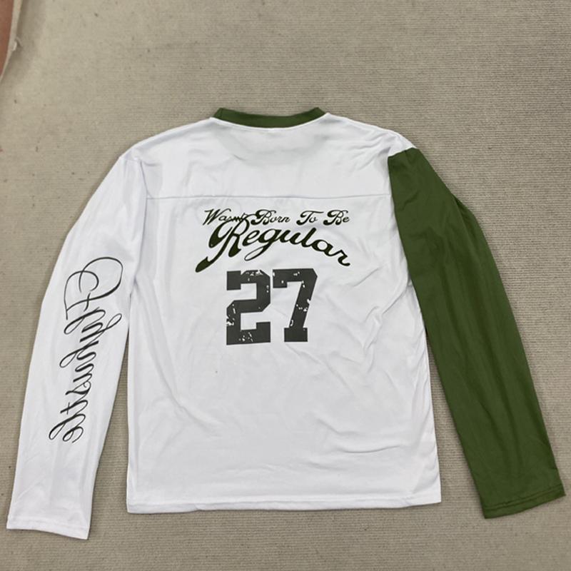 Европейская и американская персонализированная футболка с принтом букв, колор-блок, круглый вырез, длинный рукав, ретро Y2K