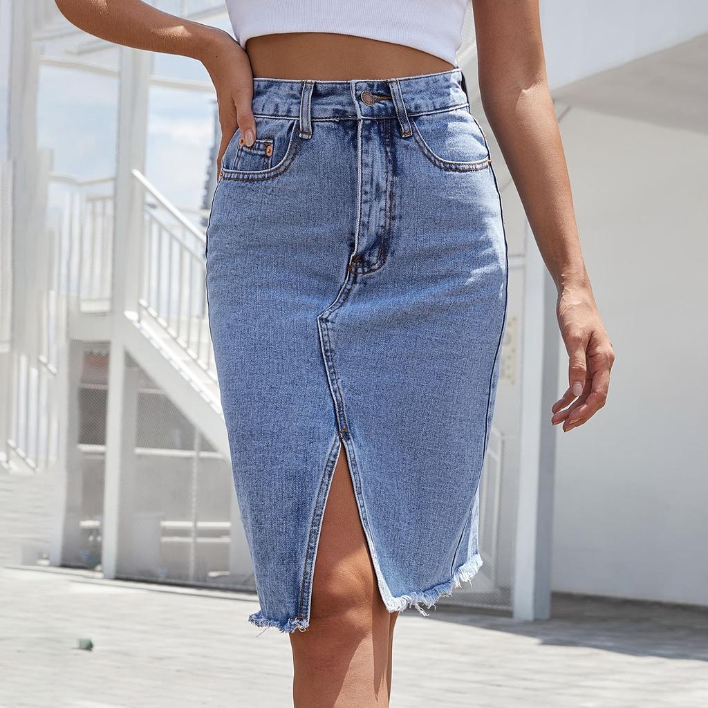 Женские модные джинсы средней длины с высокой талией, облегающие бедра, с разрезом, полудлинные