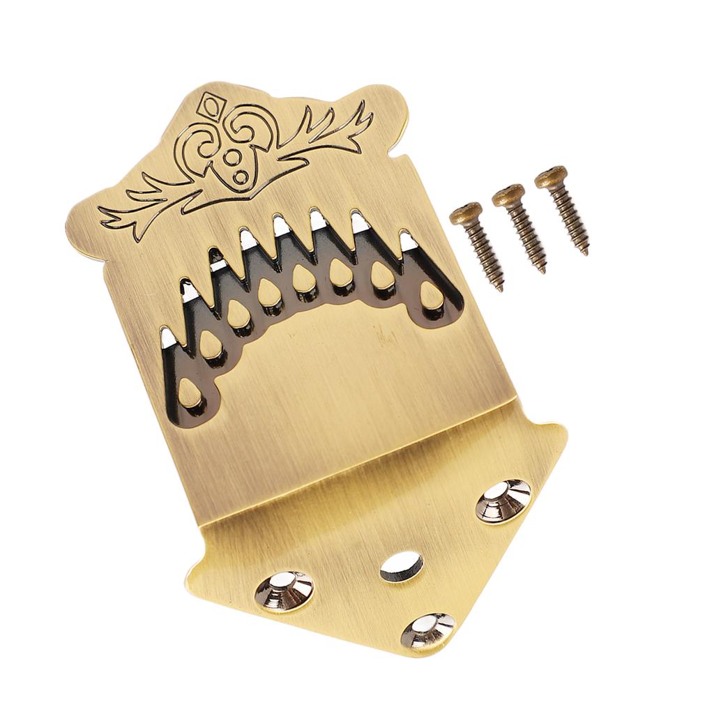 8 String Mandolin Tailpiece Feather Pattern Excellent Metal Bronze Color Mandolin Tailpiece