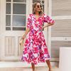 Summer Women's V-Neck Printed Dress A-Line Skirt