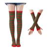 Womens Striped Arm Warmers Leg Warmers Set Winter Knitted Over The Knee High Socks Long Fingerless Gloves Set for Christmas Halloween