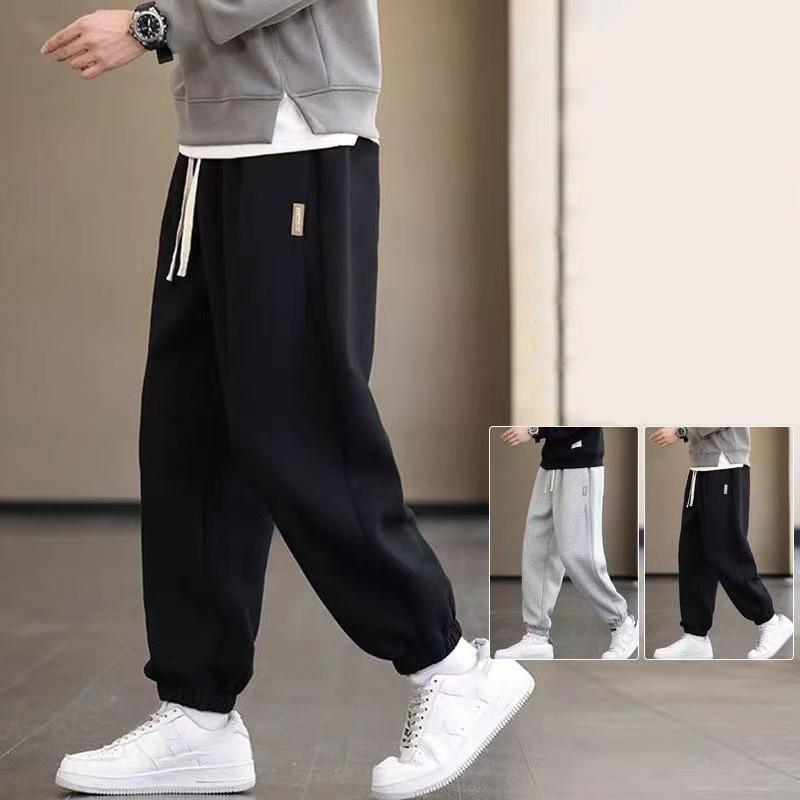 Men's Sweatpants Sportswear Elastic Waist Casual Baggy Pants Black Grey Cotton Joggers Loose Trousers