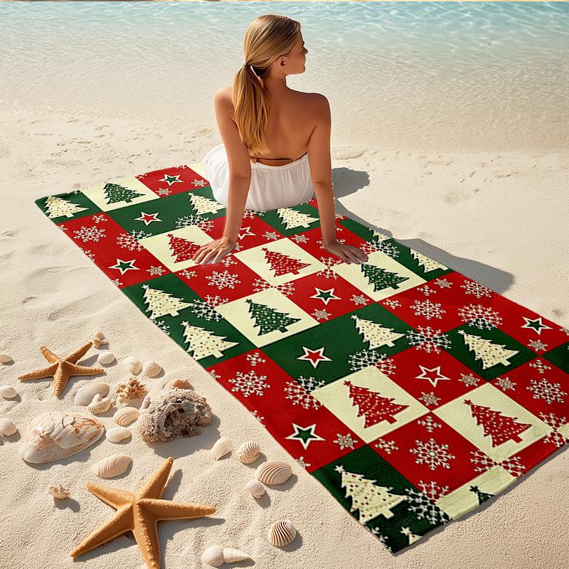 1Pc Christmas Tree Beach Towel Quick Dry Multiuse For Beach Pool Gym Yoga Home Travel Christmas Halloween Xmas Gift S1154