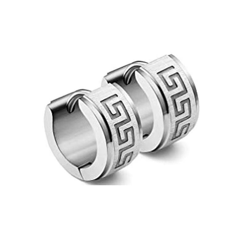 Fashion Stainless Steel Earrings Stainless Steel Great Wall Pattern Chaozhou Men'S Jewelry Ear Clips Ear Buckles Ear Clips