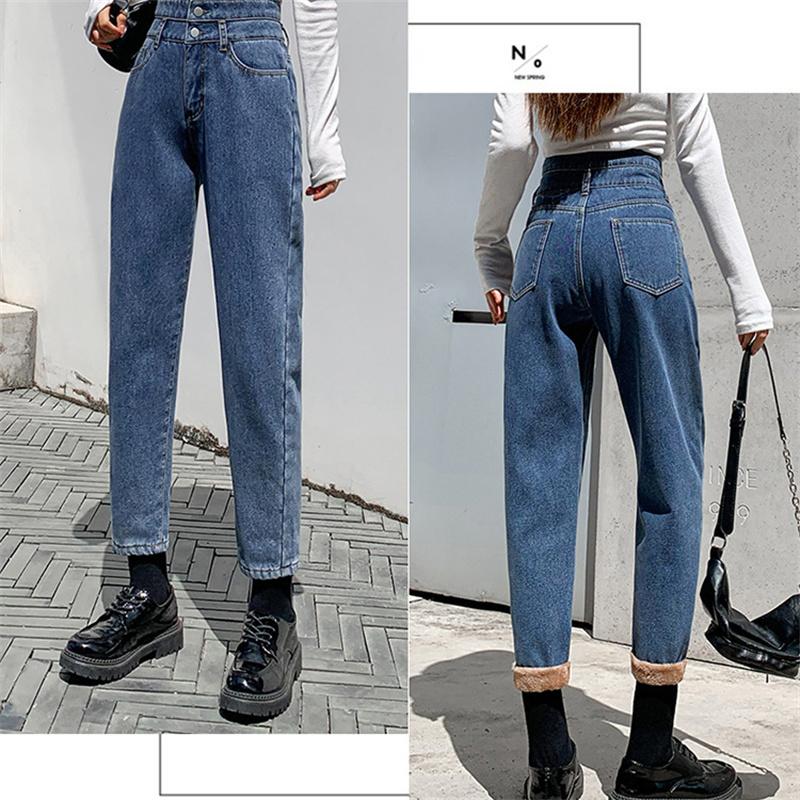 Winter New Fashion Vintage Korean Stytle Womens Jeans High Waist Denim Trousers High Street Harajuku Loose Leisure Straight Pant