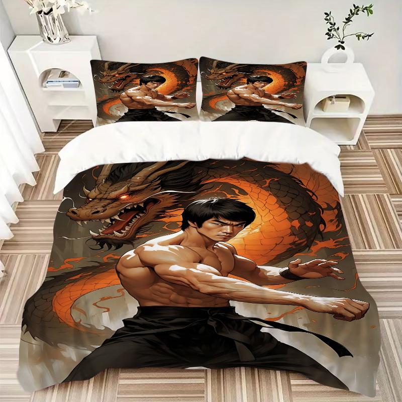 3Pcs Bruce Lee Dragon Power Bedding Set Quilt Cover Pillowcase Home Christmas Xmas Halloween Gift 1 Duvet Cover 2 Pillowcase M924420
