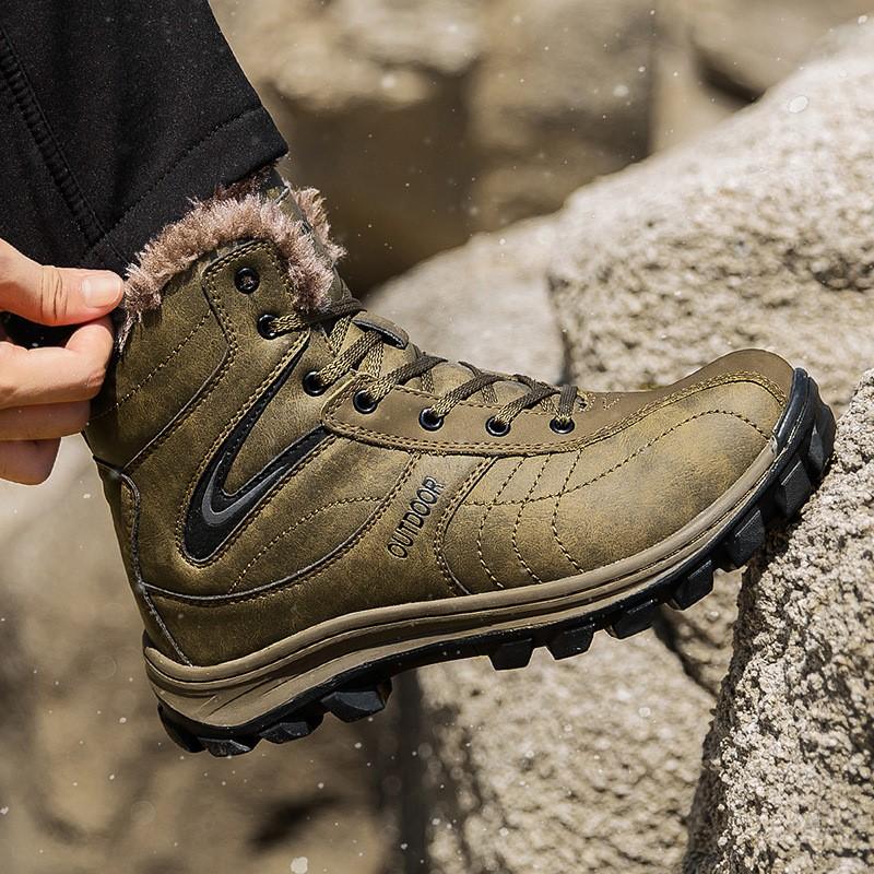 Мужские ботинки из натуральной кожи, зимние теплые ботинки для снега с мехом, повседневная обувь для походов на открытом воздухе, ботильоны, большой размер 48 D425