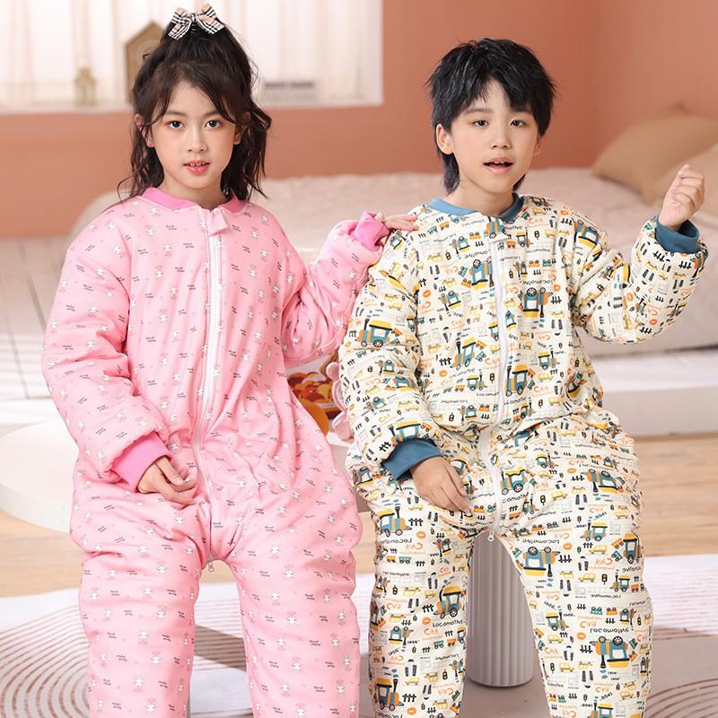 Kids Cotton Sleepsuit Winter Warm Pajamas Toddlers Children 1-12 Years Thickened Footed Sleep Bag